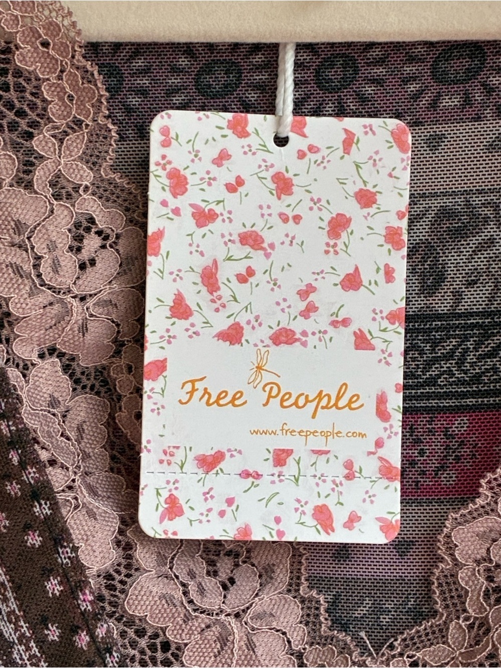 Free People Natalie Printed LS Tunic | NWT | Plum Combo Boho Lace Peplum Top - Picture 5 of 6